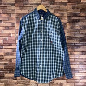 Vintage Mens Wrangler Twenty X Blue & Green Plaid Cowboy Shirt Medium